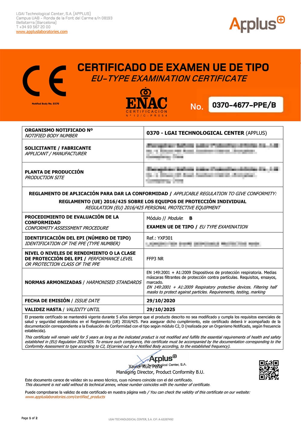 Mascarillas FFP3 negras Certificación CE